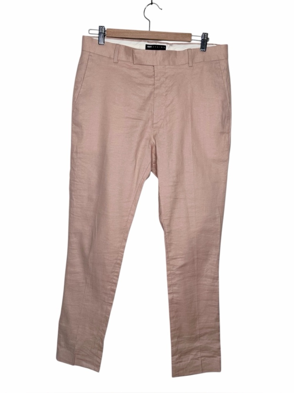 ASOS Men’s Linen Blend Flat Front Slim Suit Pants in Pink Size 33